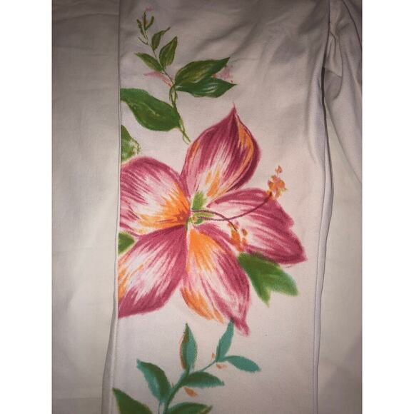 Lauren Jeans Co Size 10 White Painted Pink Flower Floral Bootcut Ralph Flawed - Picture 3 of 8